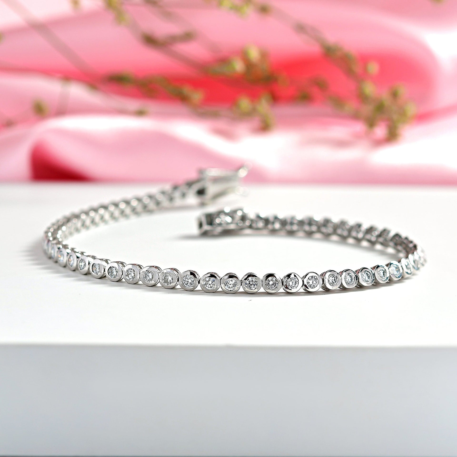 LUXURIANT 3 Ct. Lab Grown Diamond Tennis Bracelet 1 Row (Size 7.5) with GB Lock Box in Rhodium Overlay Sterling Silver (SI-GH) 8292656 2