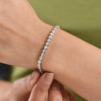 Luxuriant Lab Grown Diamond (SI-GH) Line Bracelet 1 Row (Size 7.5) with GB Lock Box in Rhodium Overlay Sterling Silver 3.06 Ct, Silver Wt. 9.32 Gms.