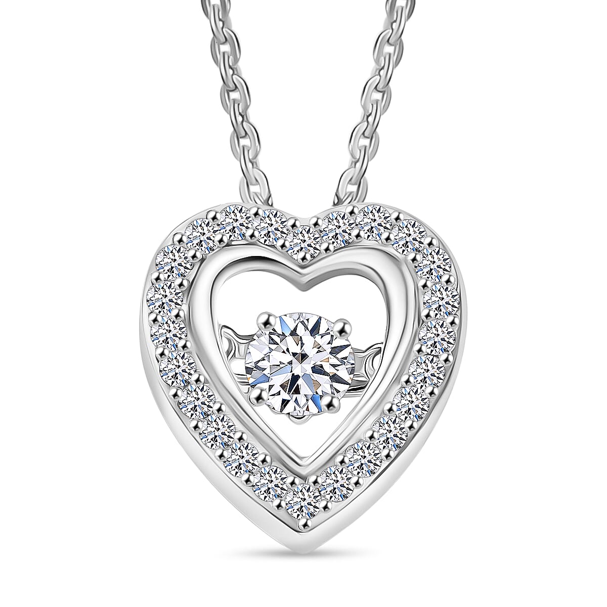 Luxuriant Lab Grown Heart Dancing Diamond (SI) Pendant in Rhodium Overlay Sterling Silver 8224779 0