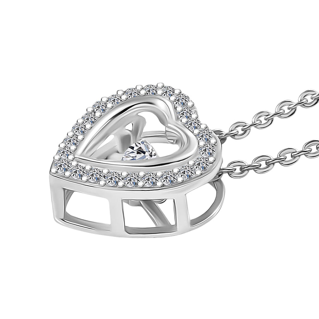 Luxuriant Lab Grown Heart Dancing Diamond (SI) Pendant in Rhodium Overlay Sterling Silver