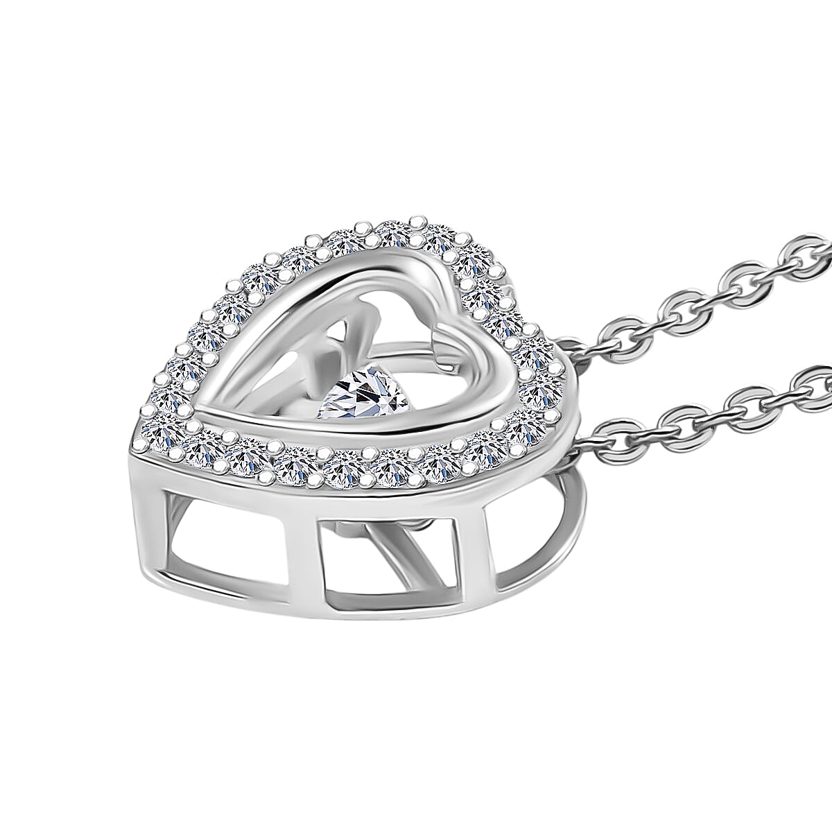 Luxuriant Lab Grown Heart Dancing Diamond (SI) Pendant in Rhodium Overlay Sterling Silver 8224779 1