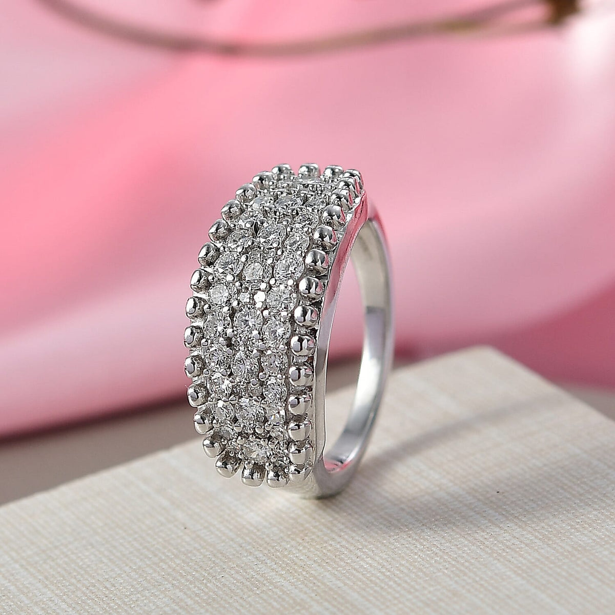 LUXURIANT 1 Ct. Lab Grown Diamond Cluster Ring in Rhodium Overlay Sterling Silver (SI-GH) 8262646 2
