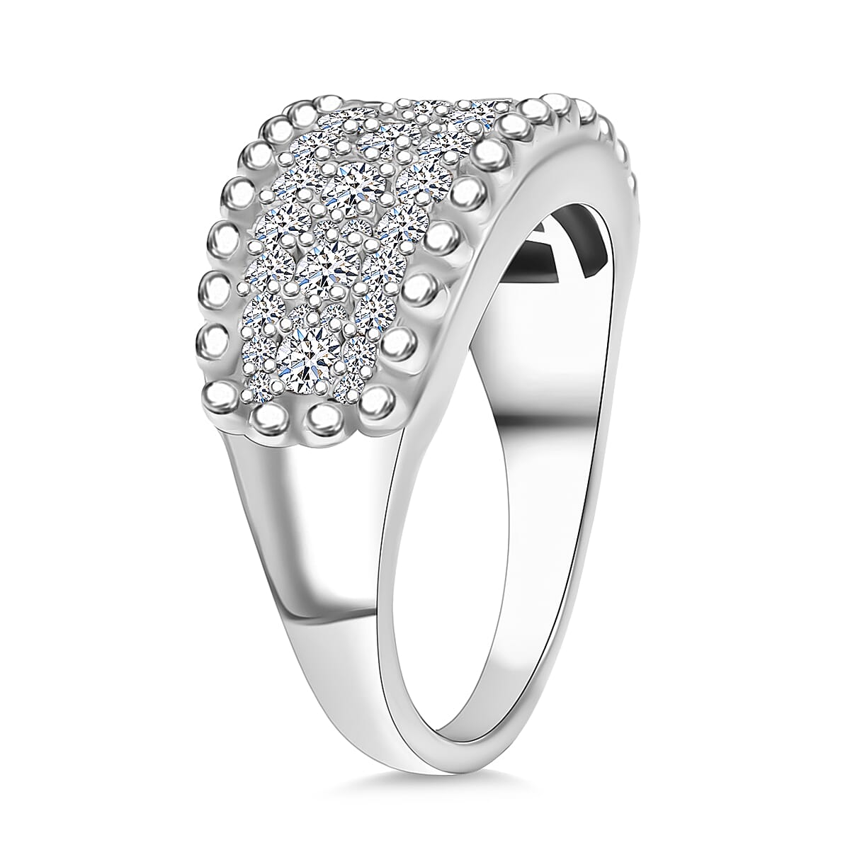 LUXURIANT 1 Ct. Lab Grown Diamond Cluster Ring in Rhodium Overlay Sterling Silver (SI-GH) 8262646 4