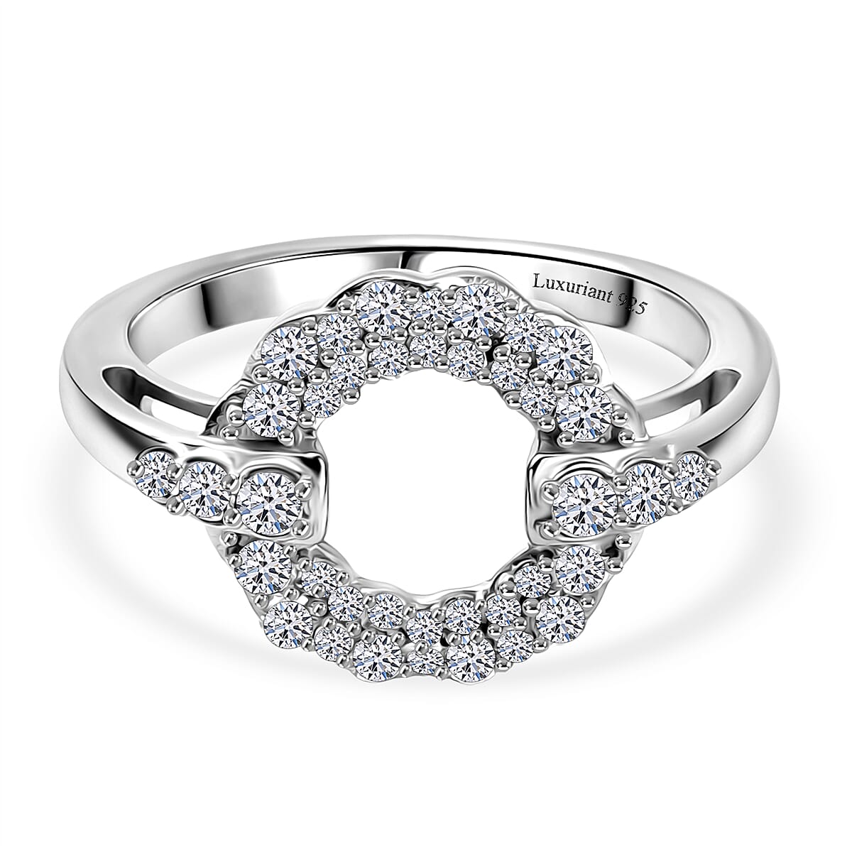 LUXURIANT 0.5 Ct. Lab Grown Diamond Circle of Life Ring in Rhodium Overlay Sterling Silver (SI-GH) 8276309 0