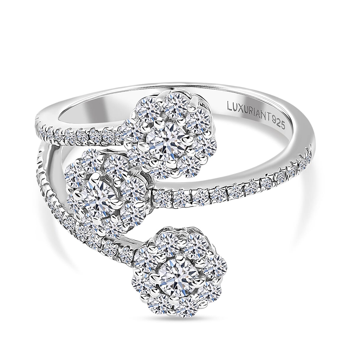 LUXURIANT 1 Ct. Lab Grown Diamond Floral Ring in Rhodium Overlay Sterling Silver 8313546 0