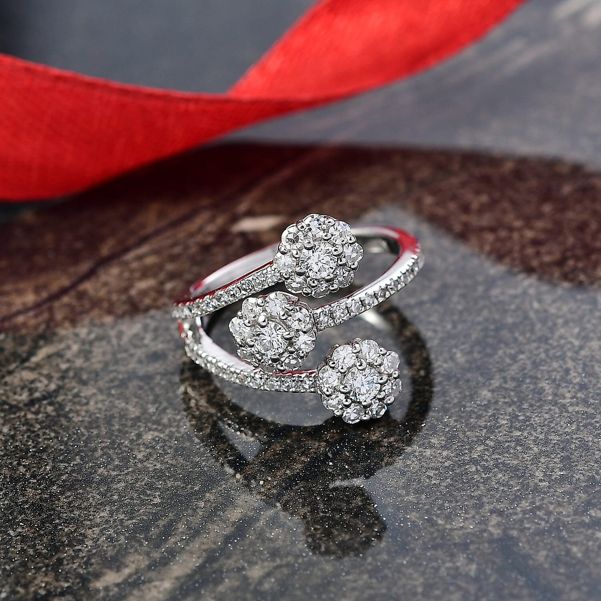 LUXURIANT 1 Ct. Lab Grown Diamond Floral Ring in Rhodium Overlay Sterling Silver 8313546 2