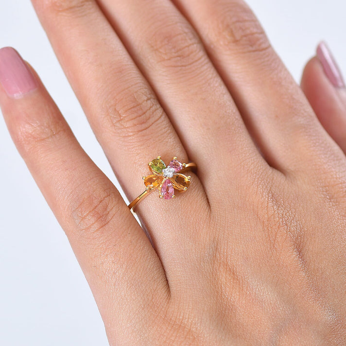 LUXURIANT Multi-Tourmaline, Lab Grown Diamond Floral Ring in Yellow Gold Plated Sterling Silver 1 Ct.  (SI-G-H) 8538031 2