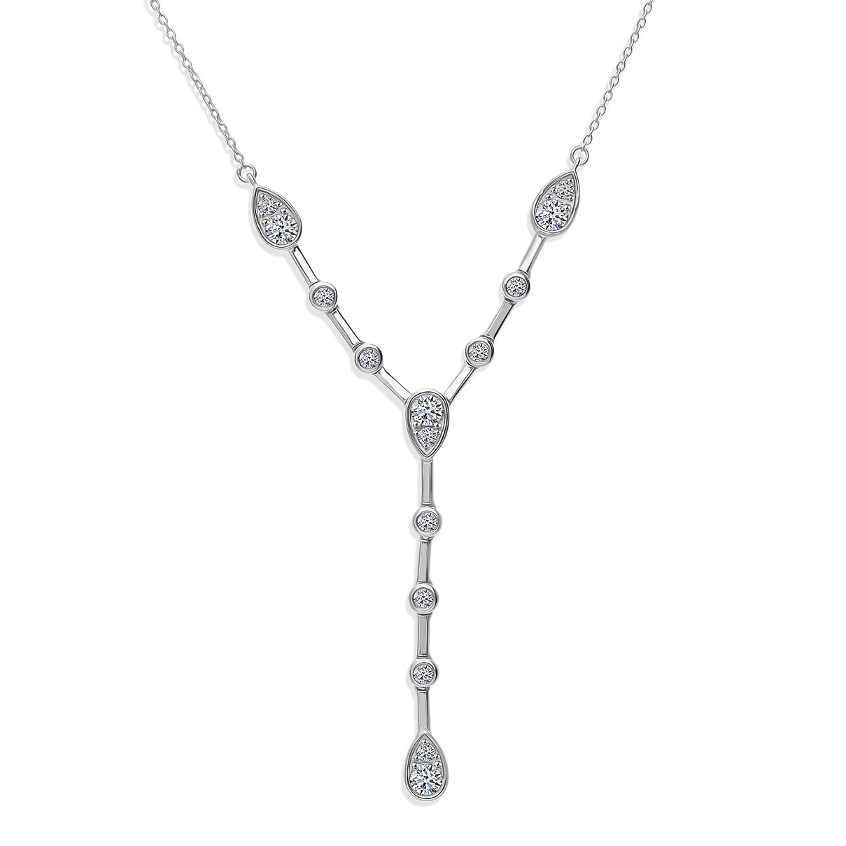 LUXURIANT 1 Ct. Lab Grown Diamond Lariat Necklace (Size - 20-2 Ext) in Rhodium Overlay Sterling Silver (VS-E-F) 8524945 0