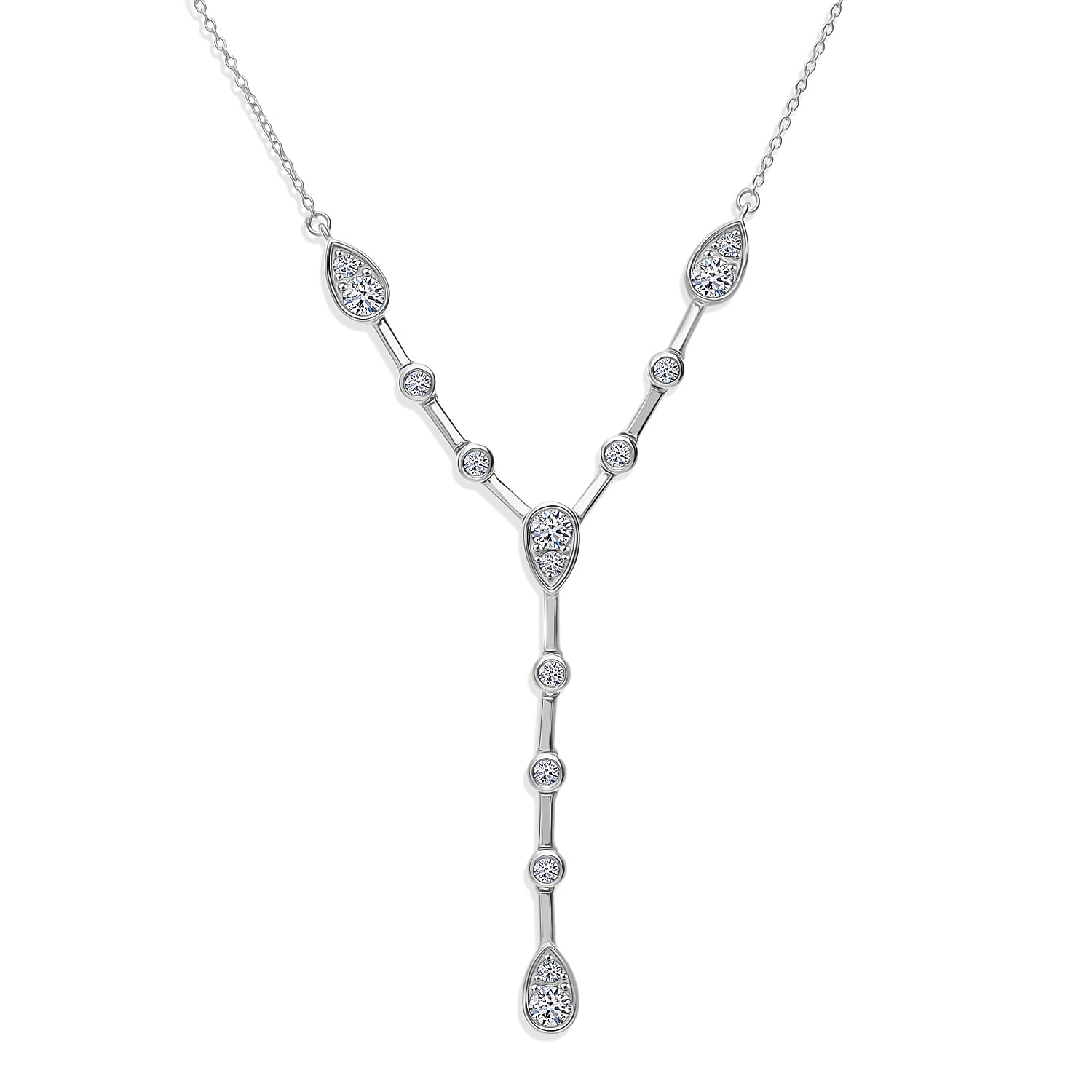 LUXURIANT 1 Ct. Lab Grown Diamond Lariat Necklace (Size - 20-2 Ext) in Rhodium Overlay Sterling Silver (VS-E-F) 8524945 0