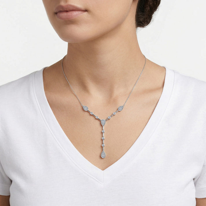 LUXURIANT 1 Ct. Lab Grown Diamond Lariat Necklace (Size - 20-2 Ext) in Rhodium Overlay Sterling Silver (VS-E-F) 8524945 2