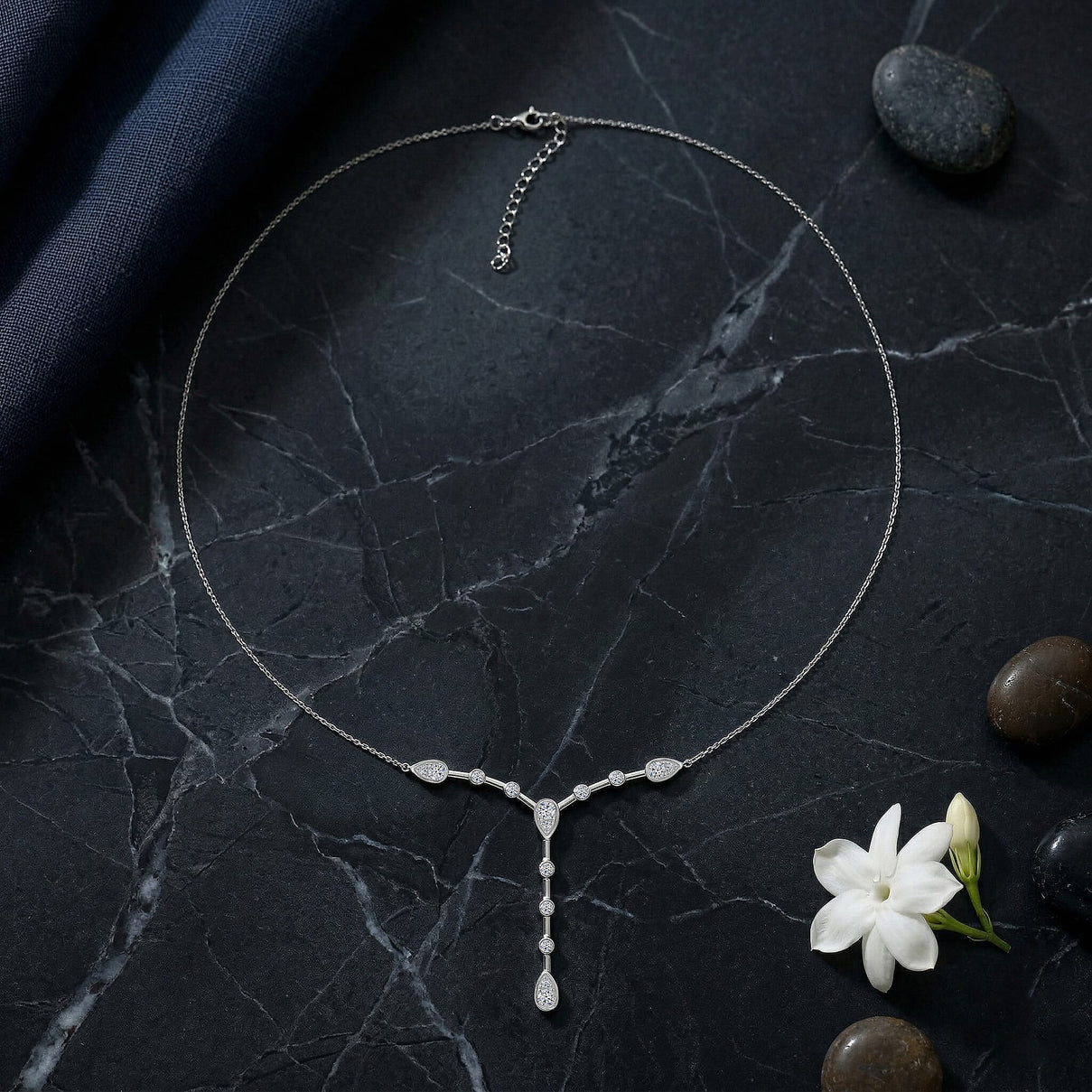 LUXURIANT 1 Ct. Lab Grown Diamond Lariat Necklace (Size - 20-2 Ext) in Rhodium Overlay Sterling Silver (VS-E-F) 8524945 3