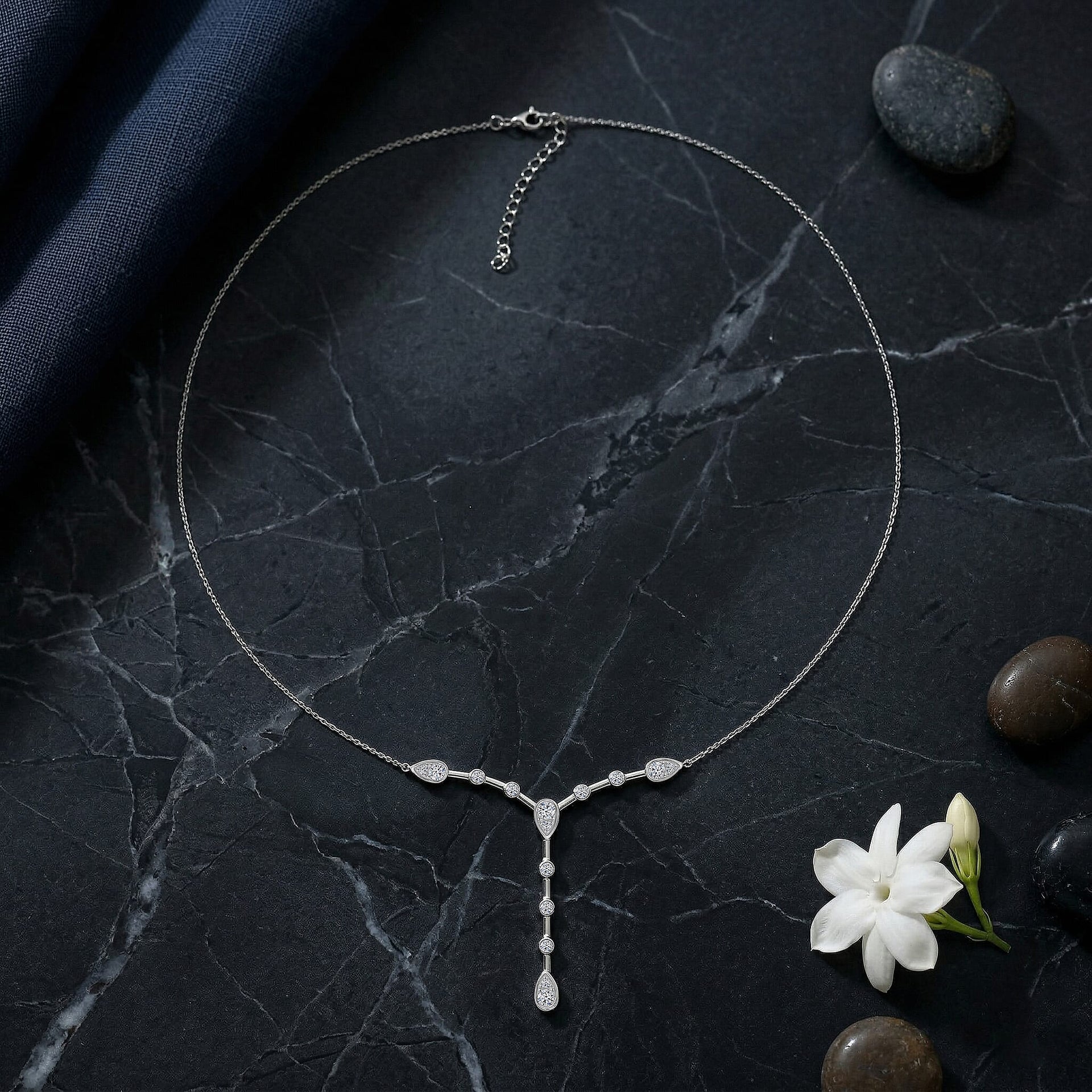 LUXURIANT 1 Ct. Lab Grown Diamond Lariat Necklace (Size - 20-2 Ext) in Rhodium Overlay Sterling Silver (VS-E-F) 8524945 3