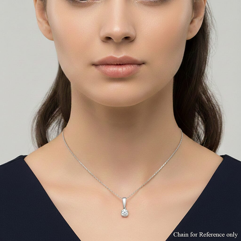 LUXURIANT Lab Grown Diamond Solitaire Pendant in Rhodium Overlay Sterling Silver 8485117 2