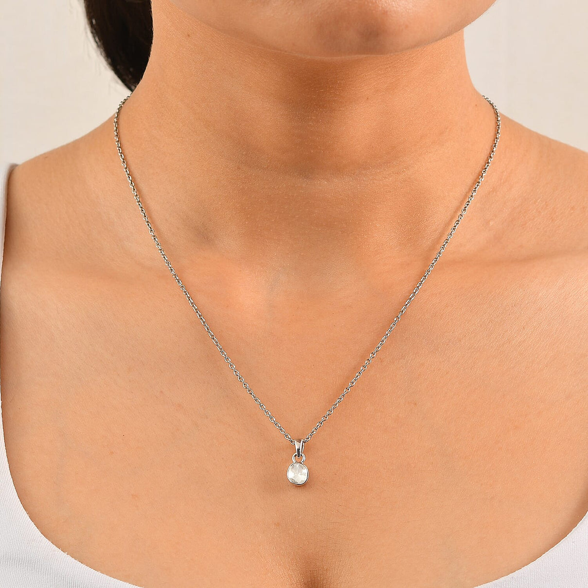 LUXURIANT Lab Grown Diamond Solitaire Pendant in Rhodium Overlay Sterling Silver 8551441 2