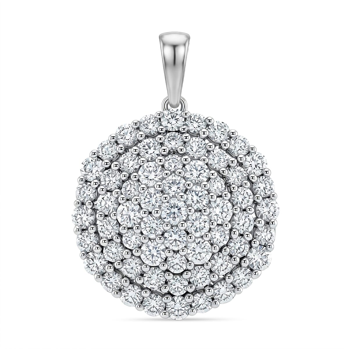 Hollywood Boulevard Collection - LUXURIANT 3 Ct. Lab Grown Diamond Cluster Pendant in Platinum Overlay Sterling Silver (SI-G-H) 8556543 0