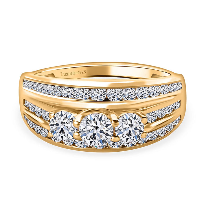 LUXURIANT Lab Grown Diamond 3-Stone Ring in 18K Vermeil Yellow Gold Plated Sterling Silver 1 Ct. 8256288 1