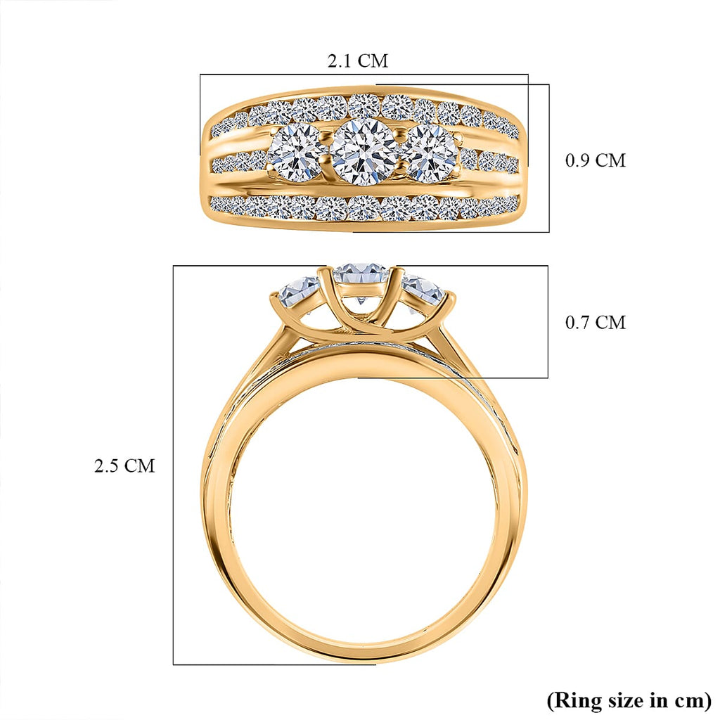 NY Close Out Deal- Luxuriant Lab Grown Diamond (SI-GH) 3 Stone Ring in 18K Vermeil Yellow Gold Plated Sterling Silver 1.25 Ct.