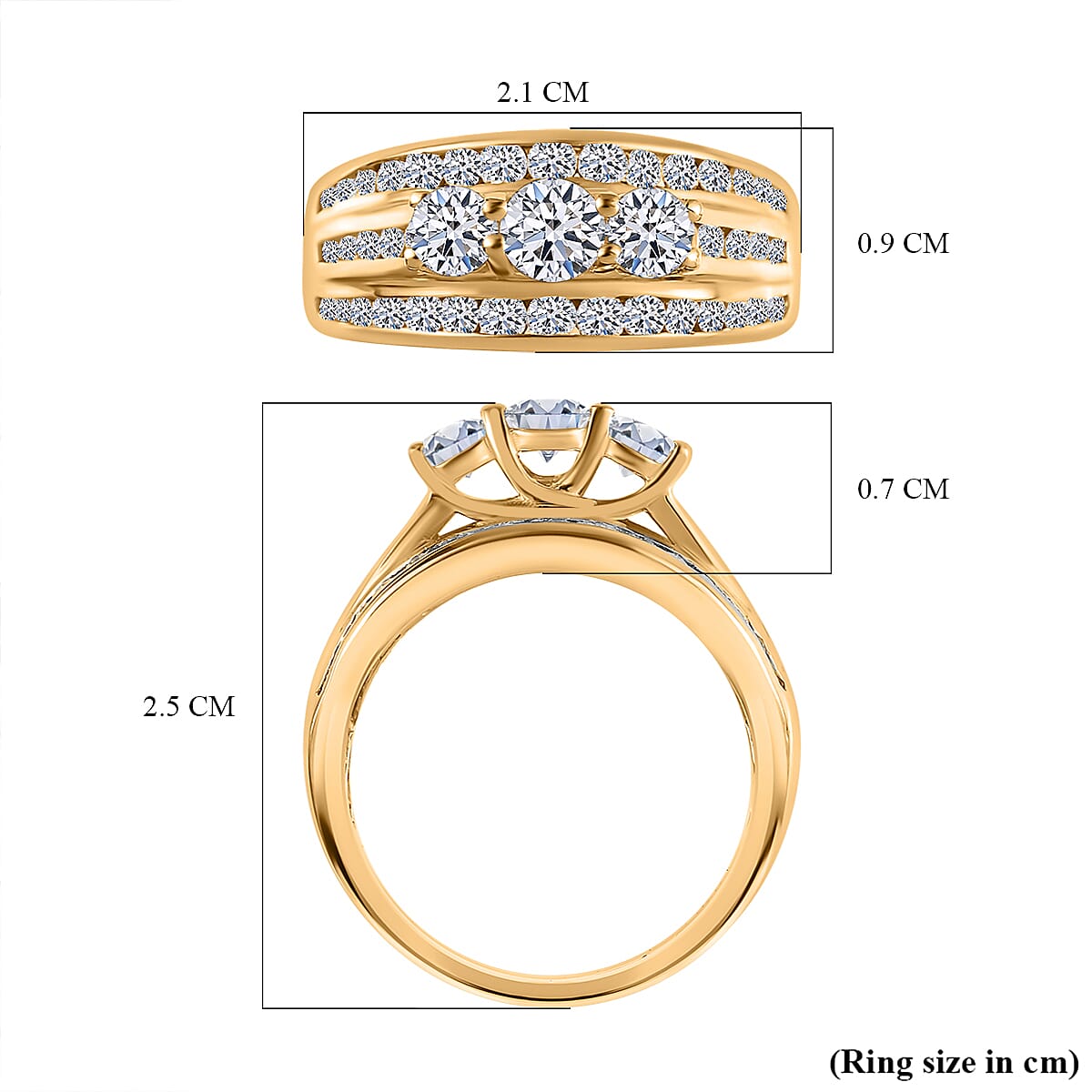 LUXURIANT Lab Grown Diamond 3-Stone Ring in 18K Vermeil Yellow Gold Plated Sterling Silver 1 Ct. 8256288 6