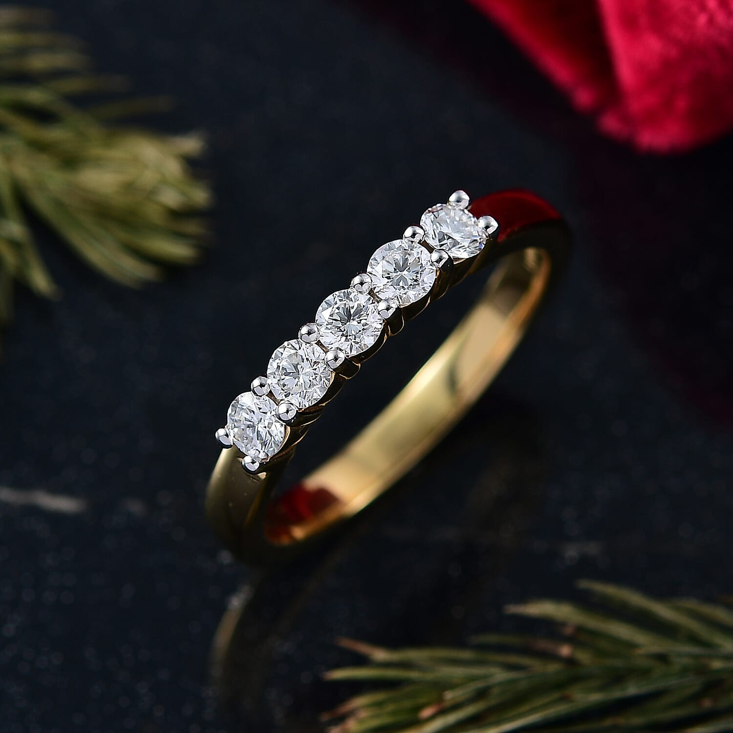 LUXURIANT 0.5 Ct. Lab Grown Diamond 5 Stone Ring in 18K YG Vermeil Sterling Silver 8291626 2