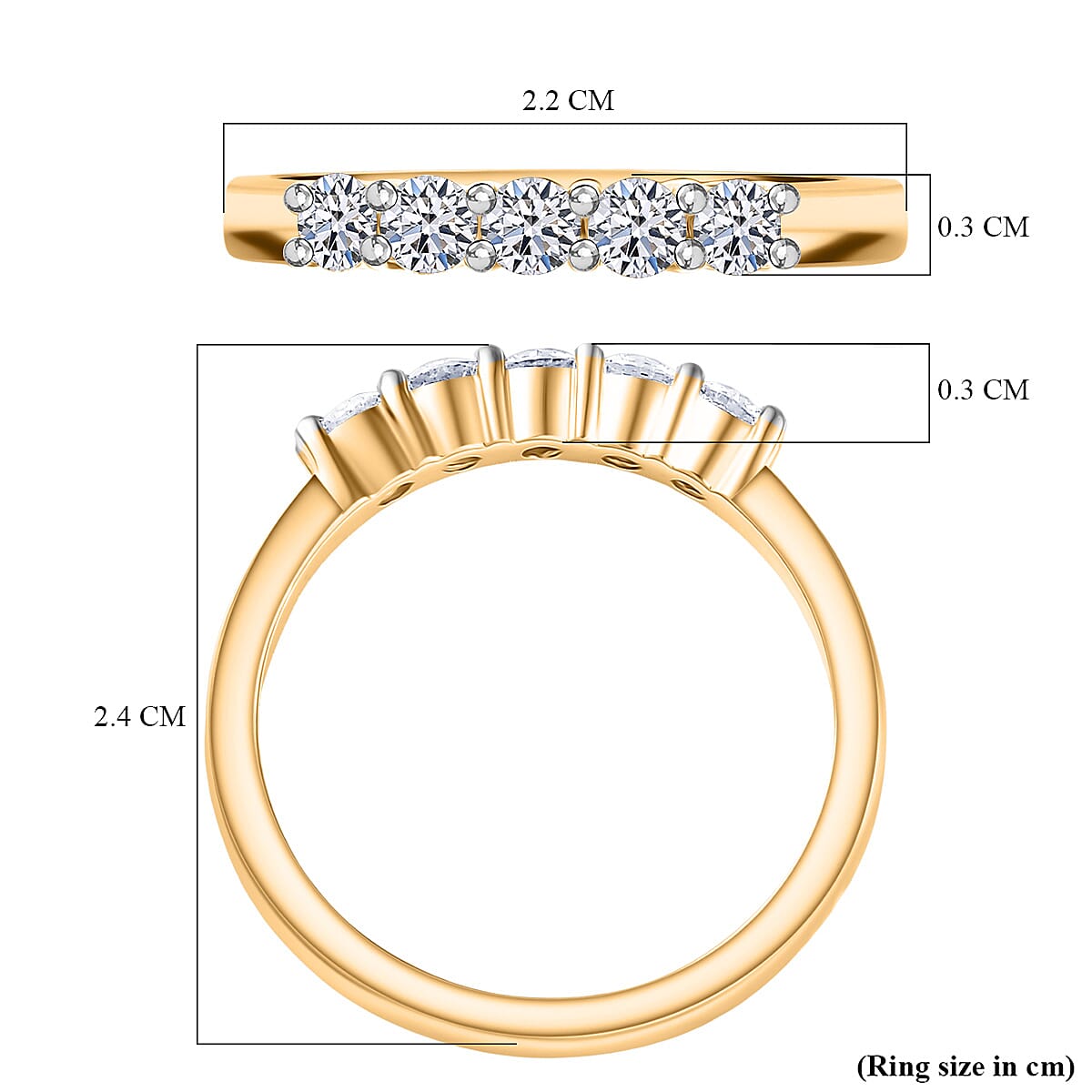 LUXURIANT 0.5 Ct. Lab Grown Diamond 5 Stone Ring in 18K YG Vermeil Sterling Silver 8291626 6