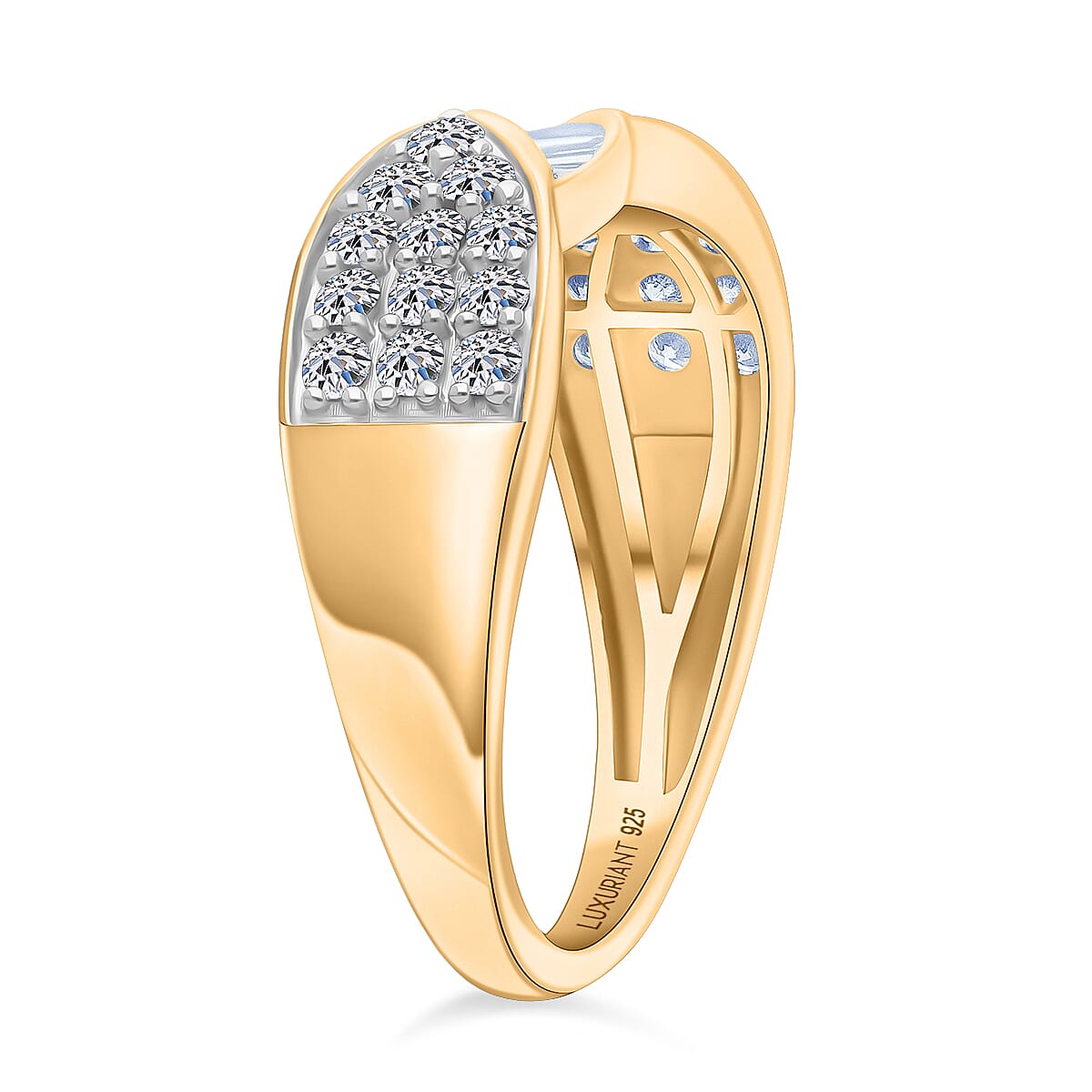 LUXURIANT 1 Ct. Lab Grown Diamond Cluster Ring in 18K Vermeil Yellow Gold Plated Sterling Silver, SGL Certified V32687634 4