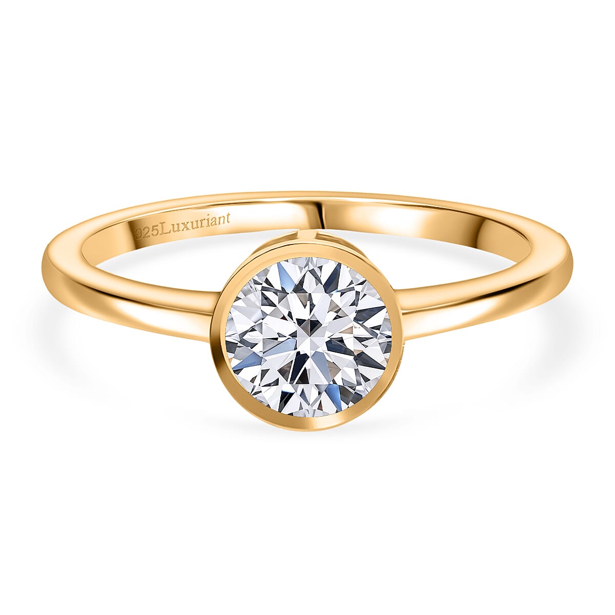 LUXURIANT 1 Ct. Lab Grown Diamond Solitaire Ring in 18K Vermeil Yellow Gold Sterling Silver 8367670 0