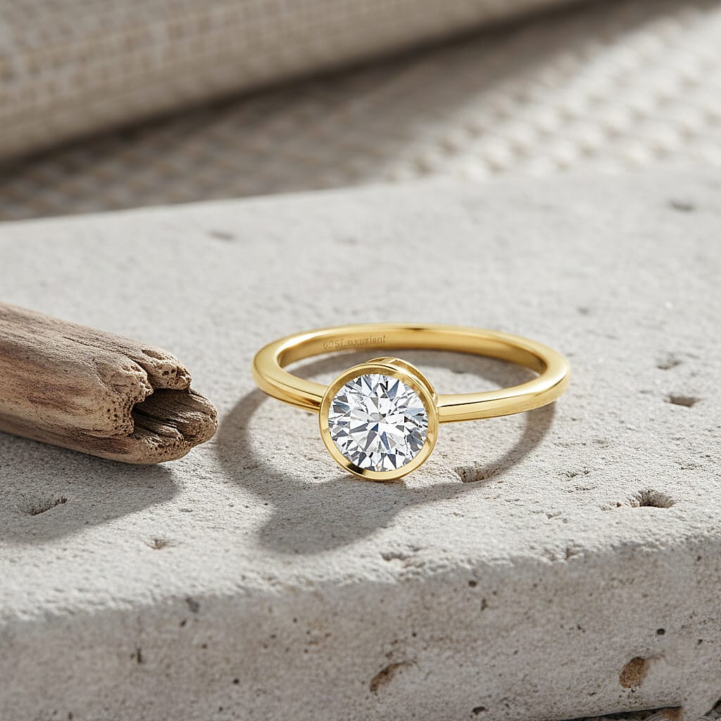 LUXURIANT 1 Ct. Lab Grown Diamond Solitaire Ring in 18K Vermeil Yellow Gold Sterling Silver 8367670 2