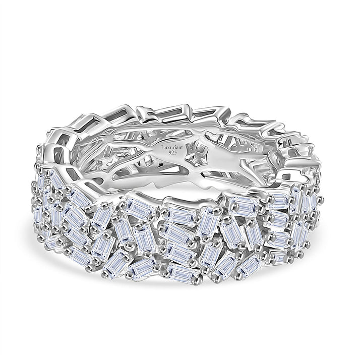LUXURIANT 2 Ct. Lab Grown Diamond Firecracker Ring in Rhodium Overlay Sterling Silver (SI-GH) 8229696 1