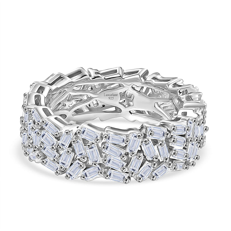 Designer Inspired - Luxuriant Lab Grown Diamond (SI-GH) Firecracker Ring in Rhodium Overlay Sterling Silver 2.00 Ct.