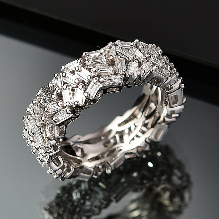 LUXURIANT 2 Ct. Lab Grown Diamond Firecracker Ring in Rhodium Overlay Sterling Silver (SI-GH) 8229696 2