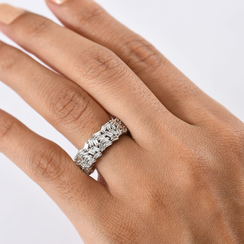 Designer Inspired - Luxuriant Lab Grown Diamond (SI-GH) Firecracker Ring in Rhodium Overlay Sterling Silver 2.00 Ct.