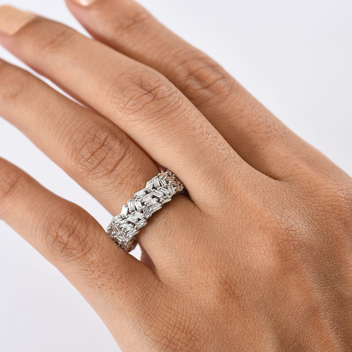 LUXURIANT 2 Ct. Lab Grown Diamond Firecracker Ring in Rhodium Overlay Sterling Silver (SI-GH) 8229696 3