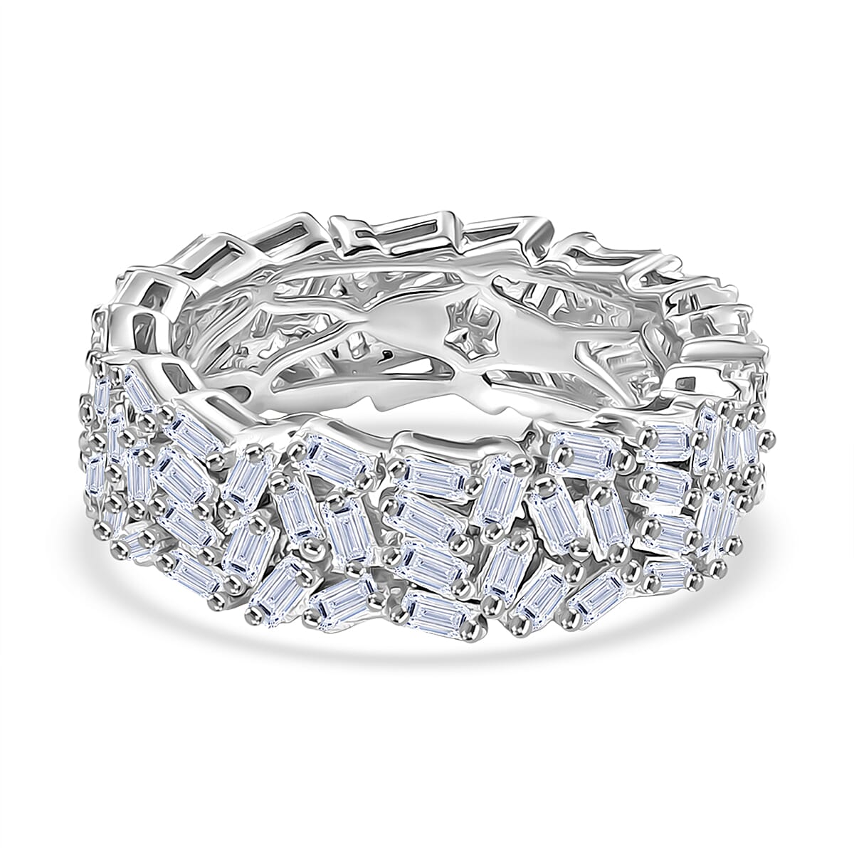 LUXURIANT 2 Ct. Lab Grown Diamond Firecracker Ring in Rhodium Overlay Sterling Silver (SI-GH) 8229696 5