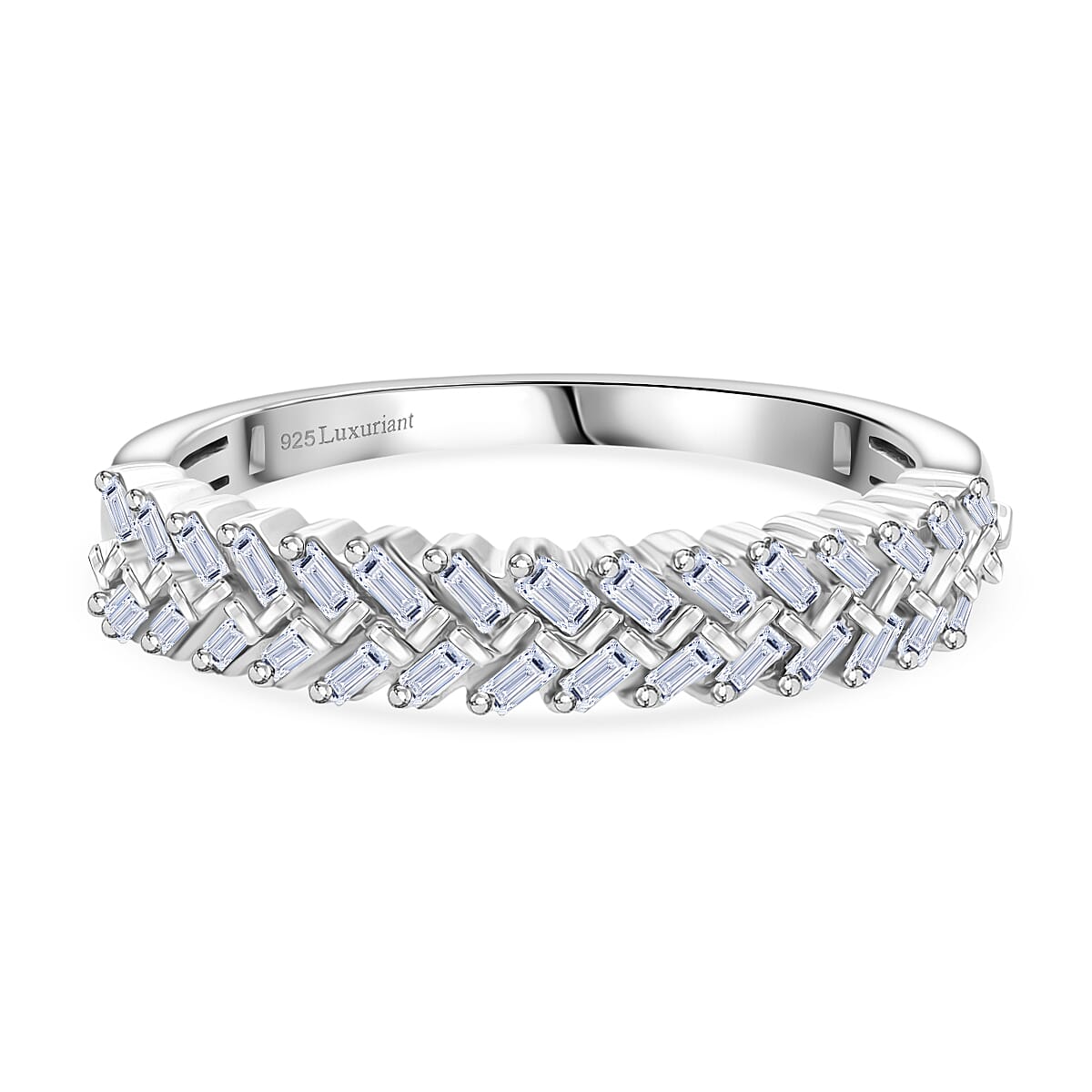 LUXURIANT 0.50 Ct. Lab Grown Diamond Weave Ring in Rhodium Overlay Sterling Silver 8230668 0
