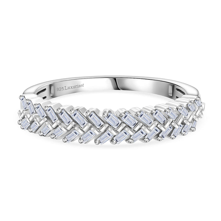LUXURIANT 0.50 Ct. Lab Grown Diamond Weave Ring in Rhodium Overlay Sterling Silver 8230668 1