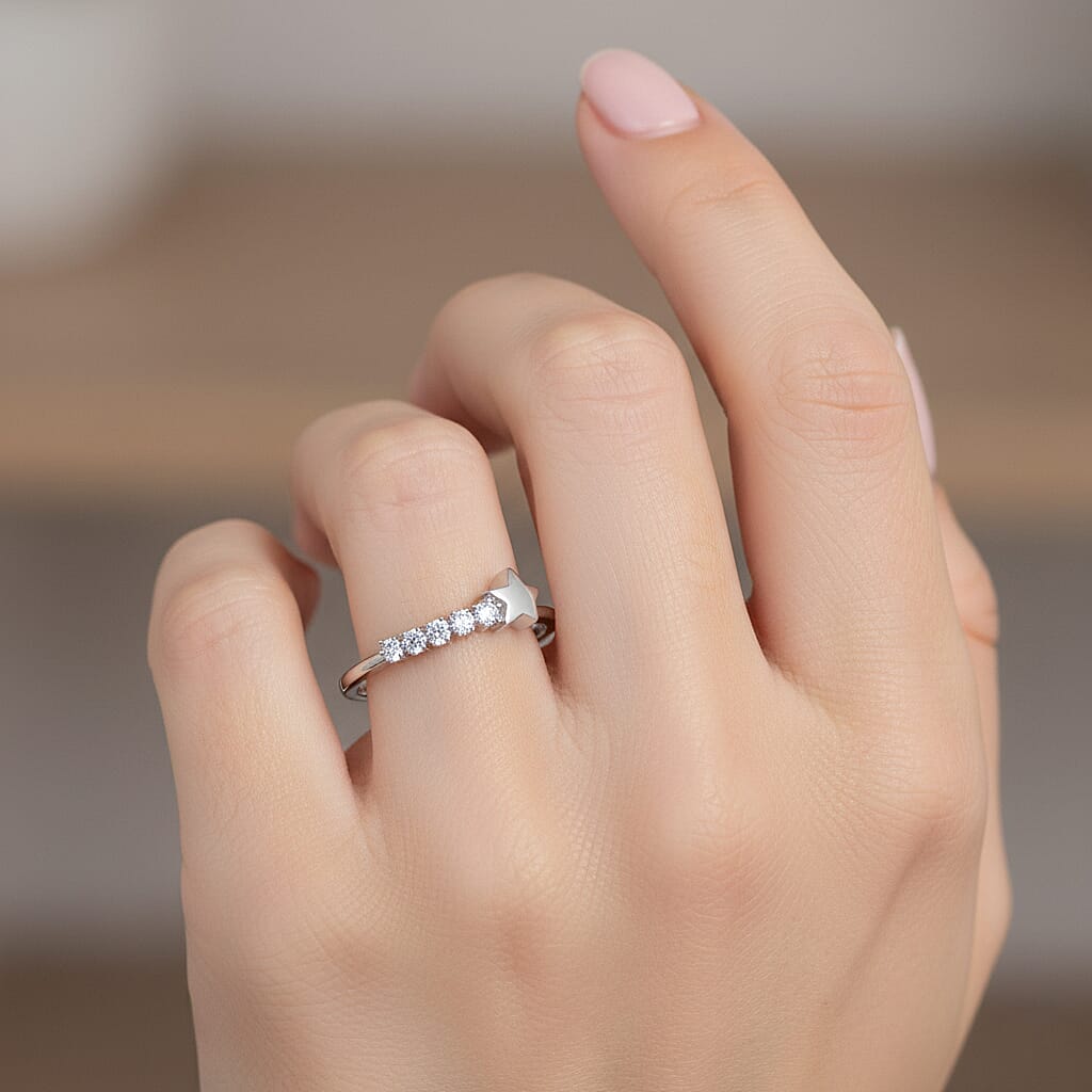 LUXURIANT Lab Grown Diamond 5 Stone Ring in Rhodium Overlay Sterling Silver 8303035 2