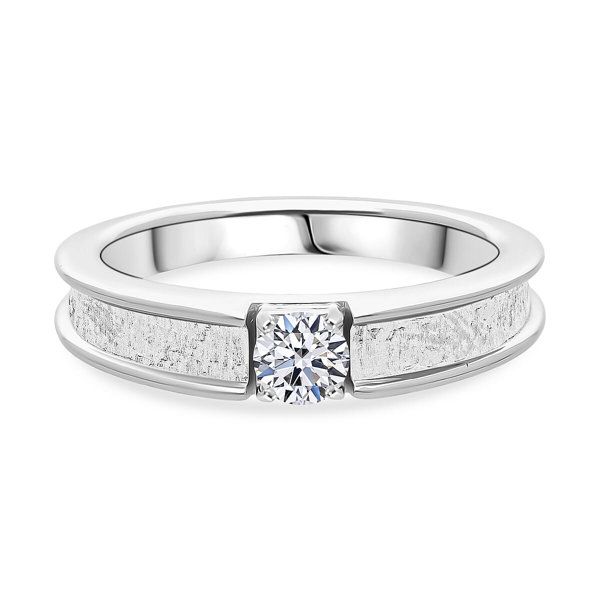 LUXURIANT Lab Grown Diamond Solitaire Ring in Rhodium Overlay Sterling Silver (SI-GH) 8349372 0