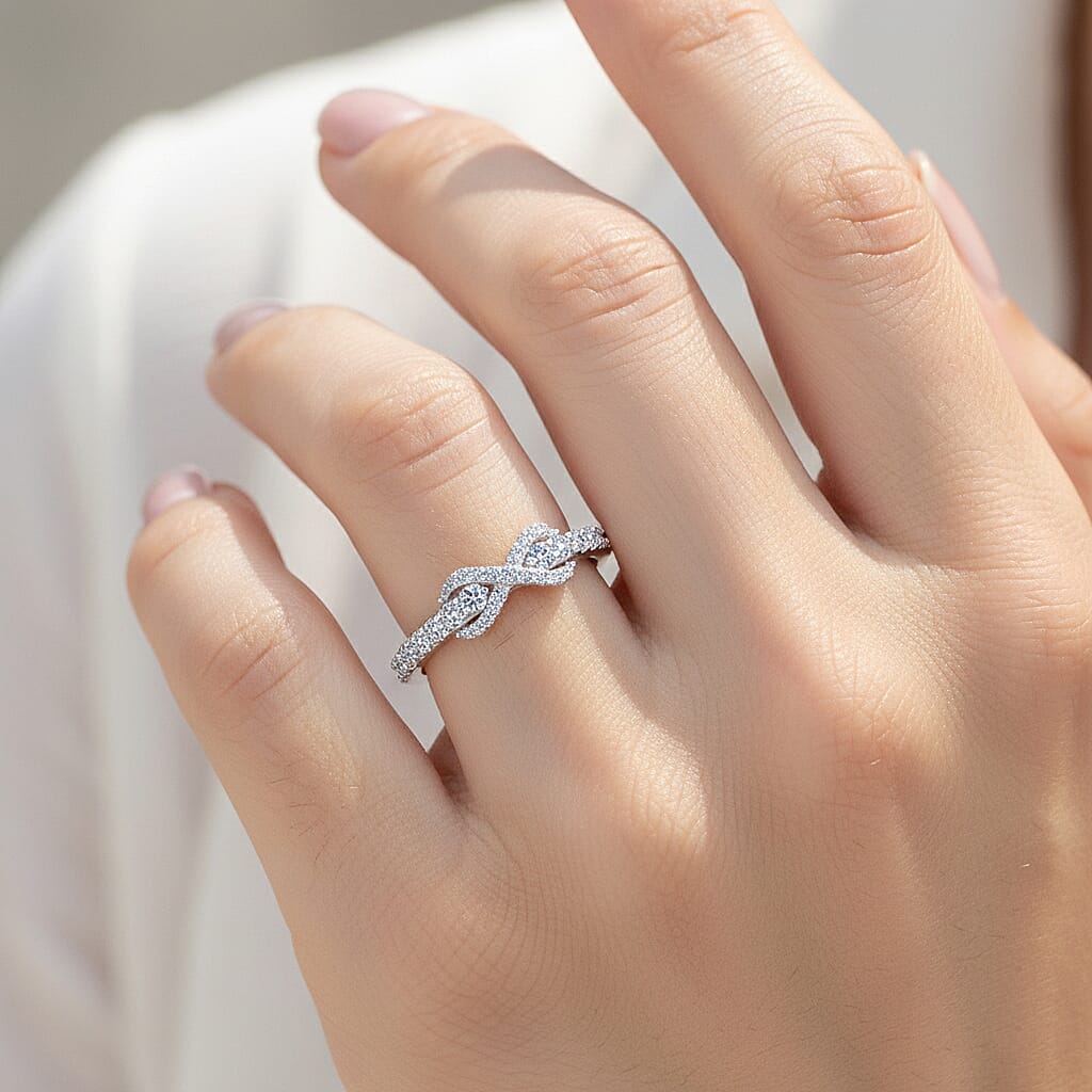 Luxuriant Lab Grown Diamond (SI-GH) Ring in Rhodium Overlay Sterling Silver 0.49 Ct.