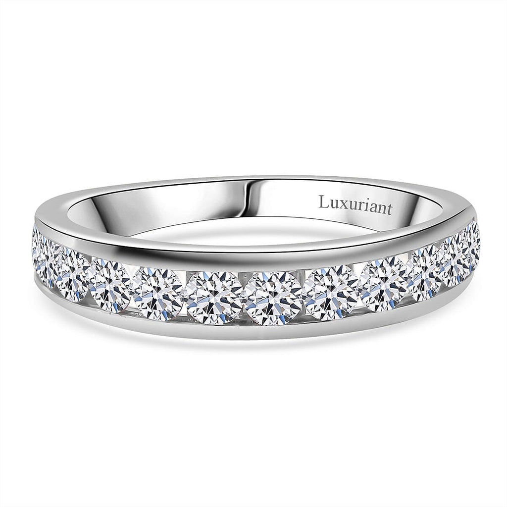 Luxuriant Lab Grown Diamond (SI-GH) Band Ring in Rhodium Overlay Sterling Silver 1.00 Ct.