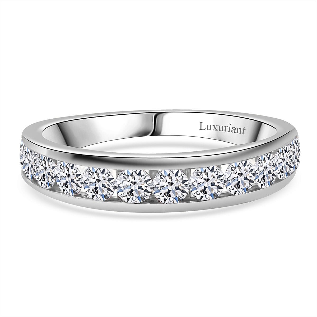 LUXURIANT Lab Grown Diamond Half-Eternity Ring in Rhodium Overlay Sterling Silver (SI-GH) 8272867 0