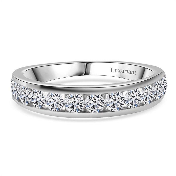 LUXURIANT Lab Grown Diamond Half-Eternity Ring in Rhodium Overlay Sterling Silver (SI-GH) 8272867 1