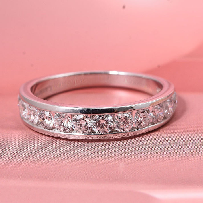 LUXURIANT Lab Grown Diamond Half-Eternity Ring in Rhodium Overlay Sterling Silver (SI-GH) 8272867 2