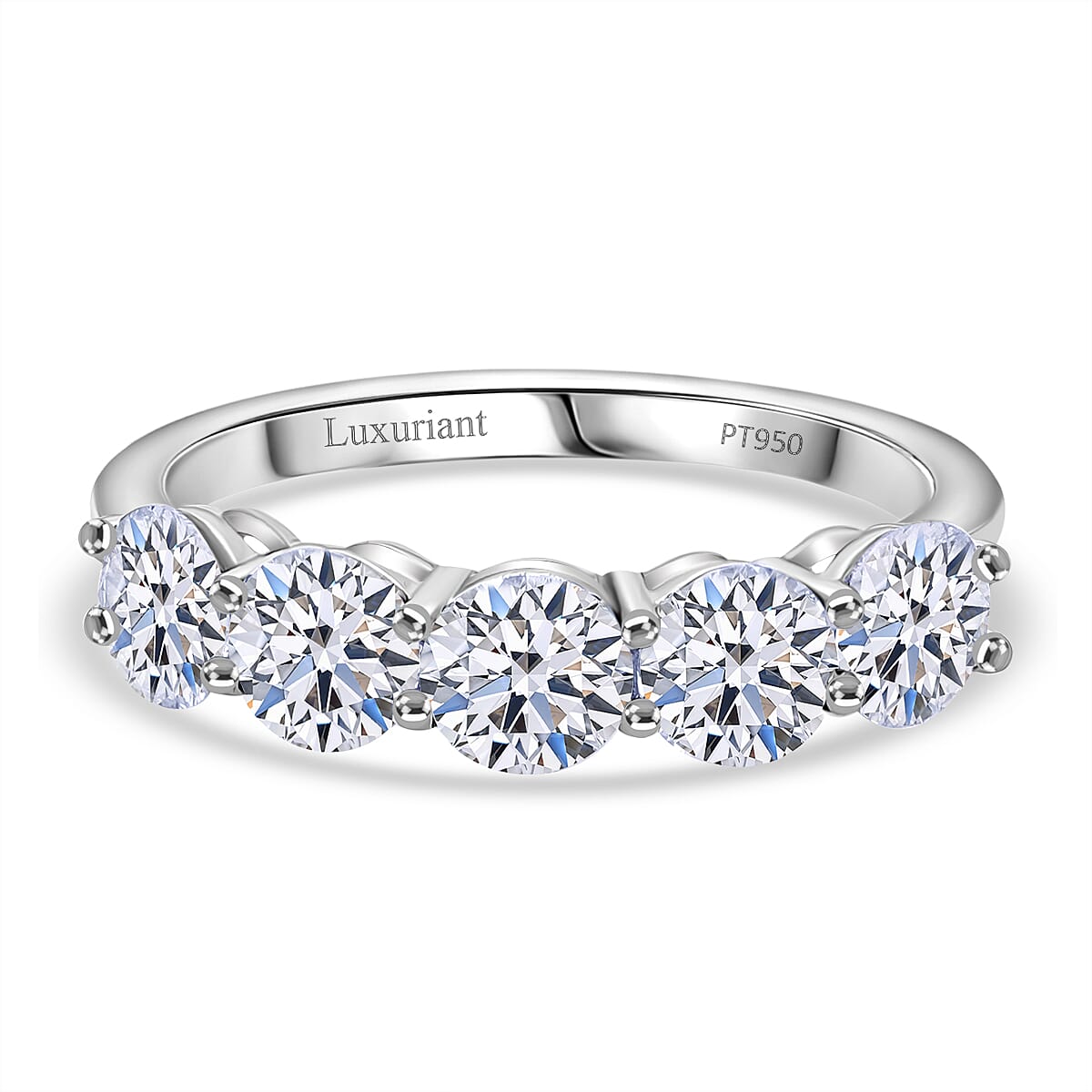 LUXURIANT 1 Ct. Lab Grown Diamond 5-Stone Ring in Rhodium Overlay Sterling Silver (SI-GH) 8523971 0