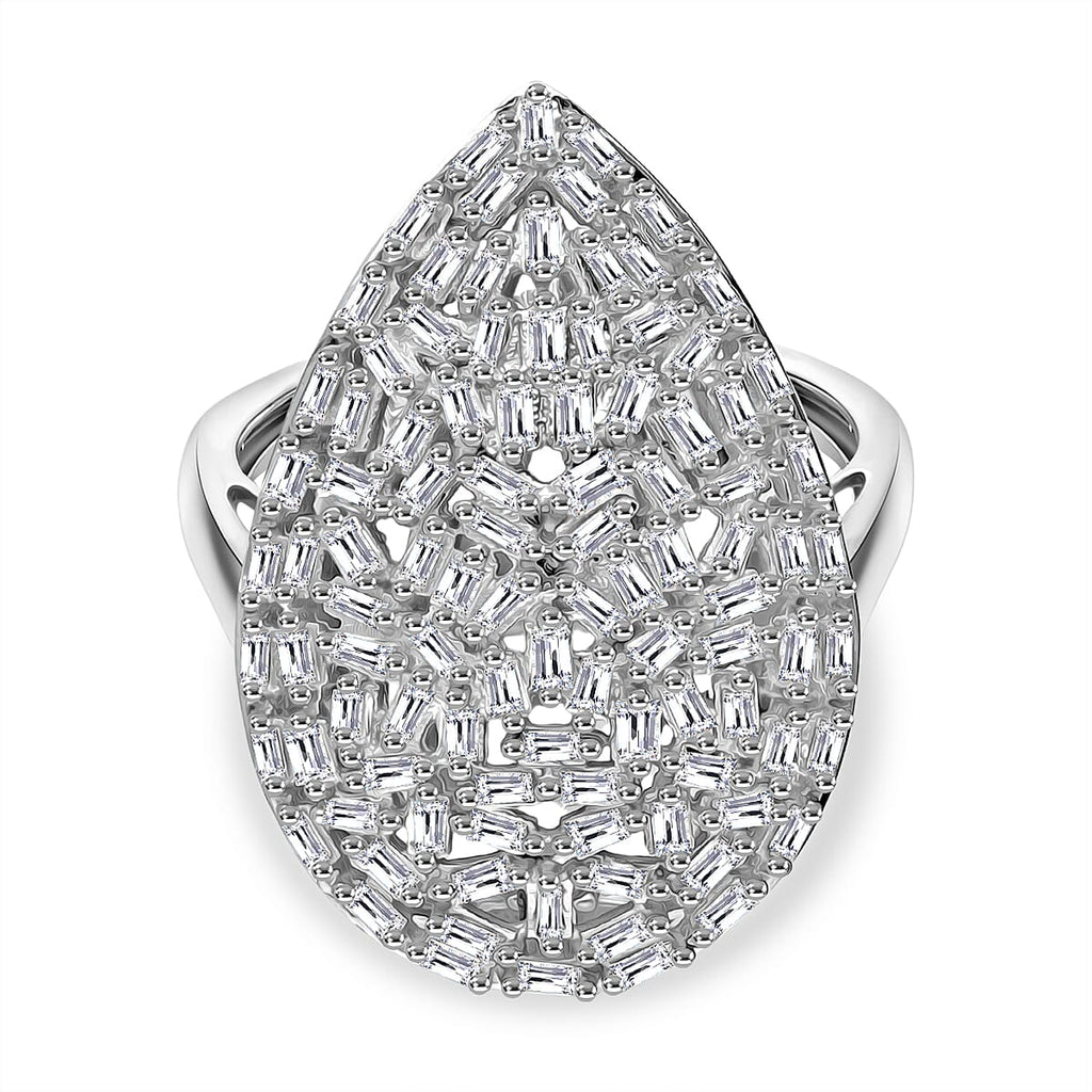 Designer Inspired - Luxuriant Lab Grown Diamond Fire Cracker (SI-GH) Ring in Rhodium Overlay Sterling Silver 1.00 Ct.