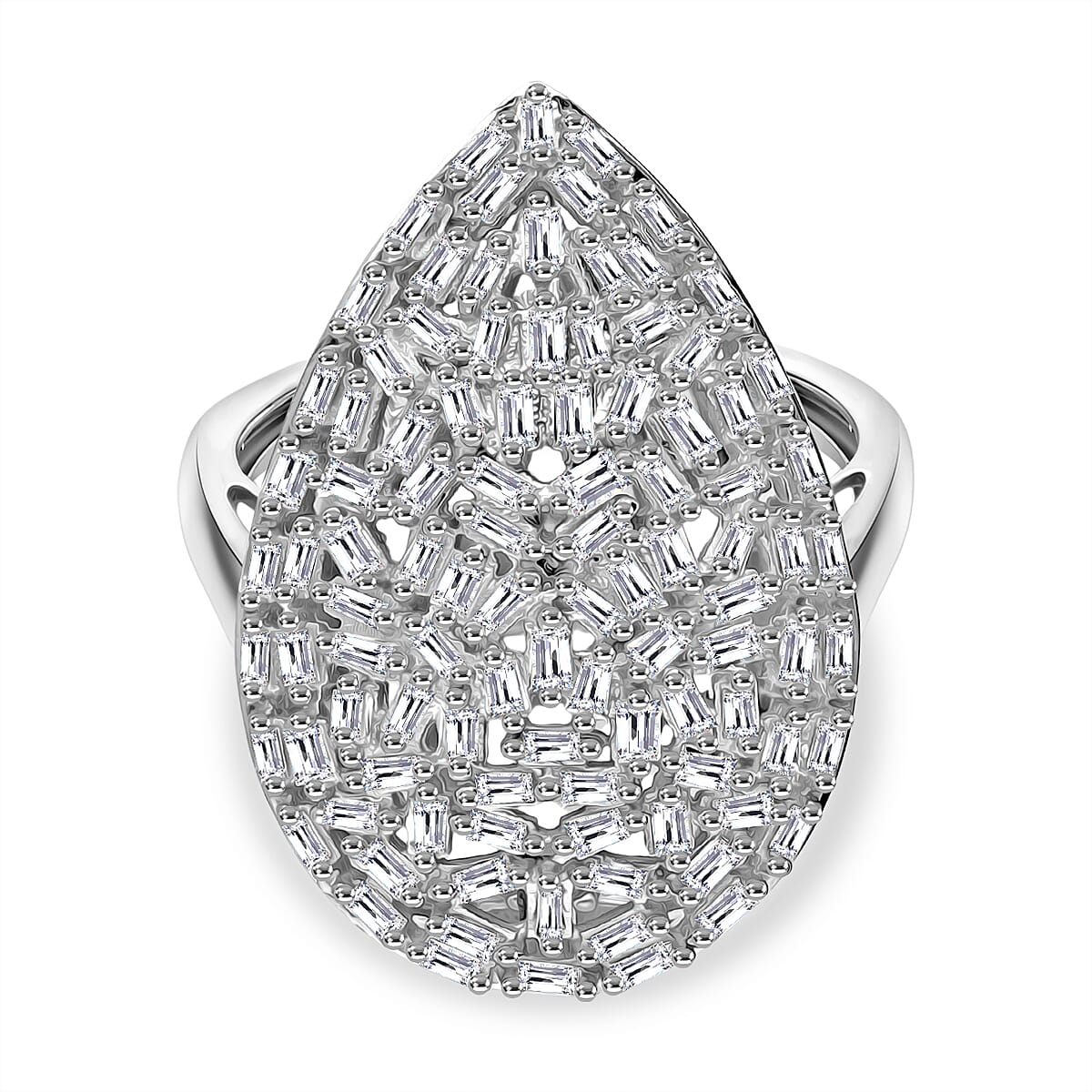 LUXURIANT 1 Ct. Lab Grown Diamond Cluster Ring in Rhodium Overlay Sterling Silver (SI-GH) 8226805 0