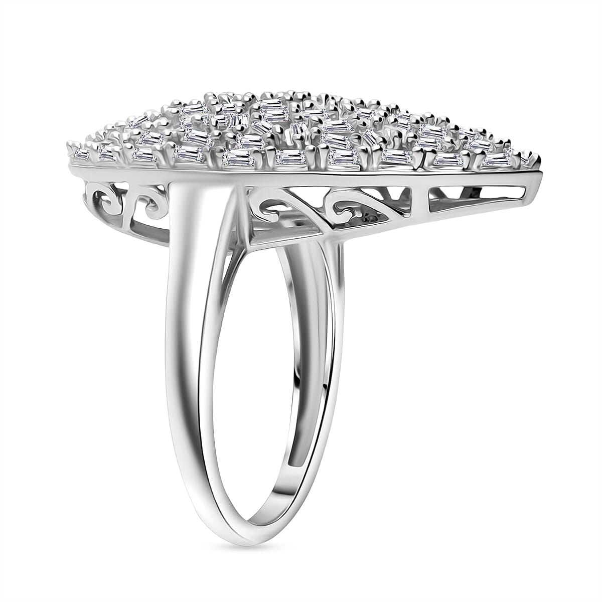 LUXURIANT 1 Ct. Lab Grown Diamond Cluster Ring in Rhodium Overlay Sterling Silver (SI-GH) 8226805 3