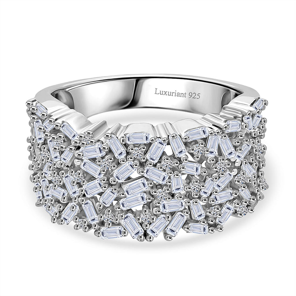 Luxuriant Lab Grown Diamond (SI-GH) Firecracker Ring in Rhodium Overlay Sterling Silver 1.00 Ct, Silver Wt. 5.30 Gms.
