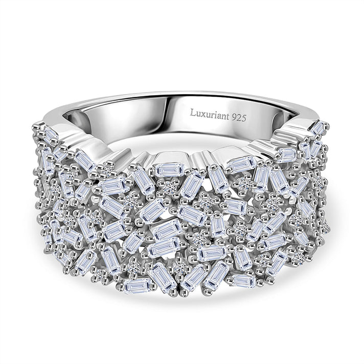 LUXURIANT 1 Ct. Lab Grown Diamond Firecracker Ring in Rhodium Overlay Sterling Silver (SI-GH) 8230633 1