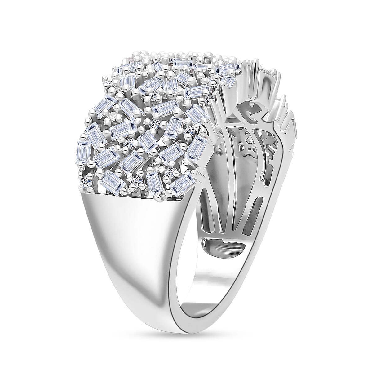 LUXURIANT 1 Ct. Lab Grown Diamond Firecracker Ring in Rhodium Overlay Sterling Silver (SI-GH) 8230633 3