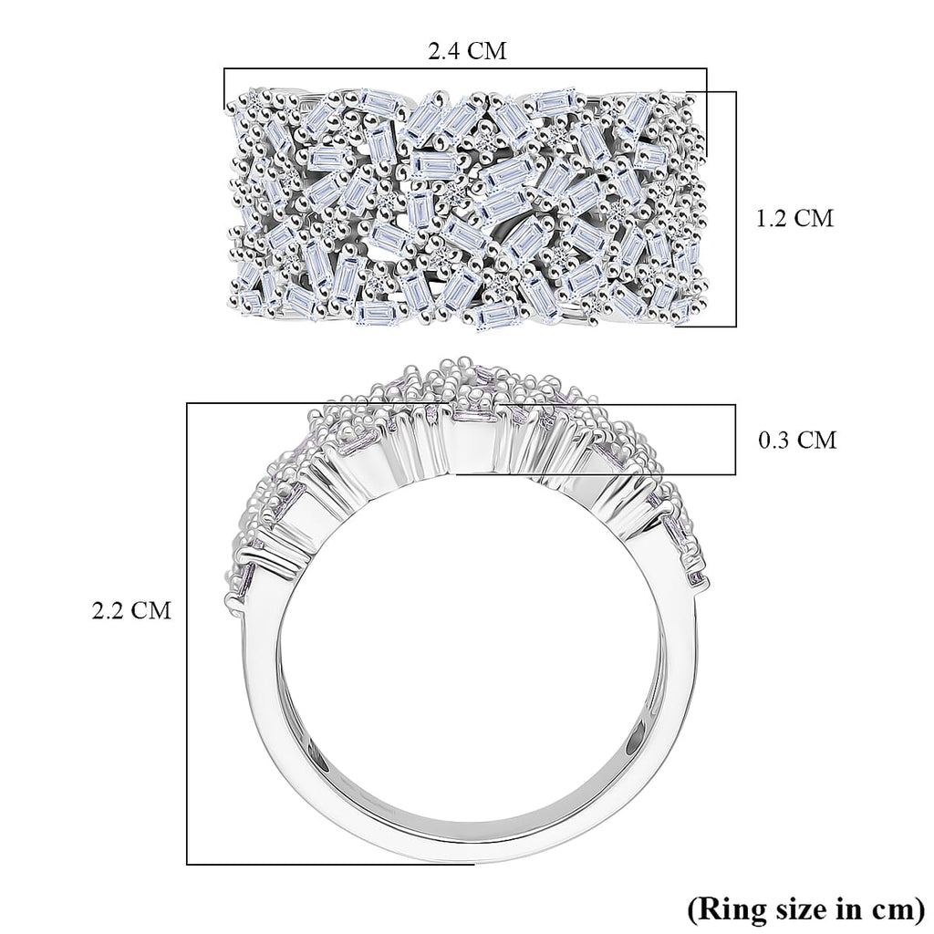 Luxuriant Lab Grown Diamond (SI-GH) Firecracker Ring in Rhodium Overlay Sterling Silver 1.00 Ct, Silver Wt. 5.30 Gms.